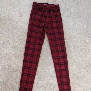 American Eagle Red and Black Plaid Skinny Pants Size 00